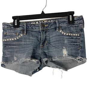 Bullhead Y2K Retro Vintage Sz 5 Denim Shortie Shorts Studs Grunge Emo Whimsigoth